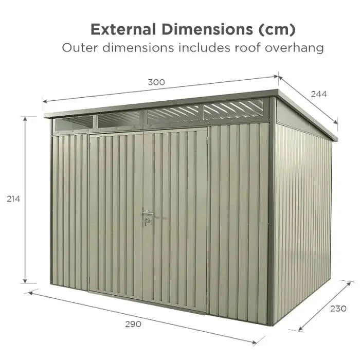 Hixon Shed 10FT x 8FT W 3m x D 2.44m x H 2.13m Green - SGP Garden Ltd