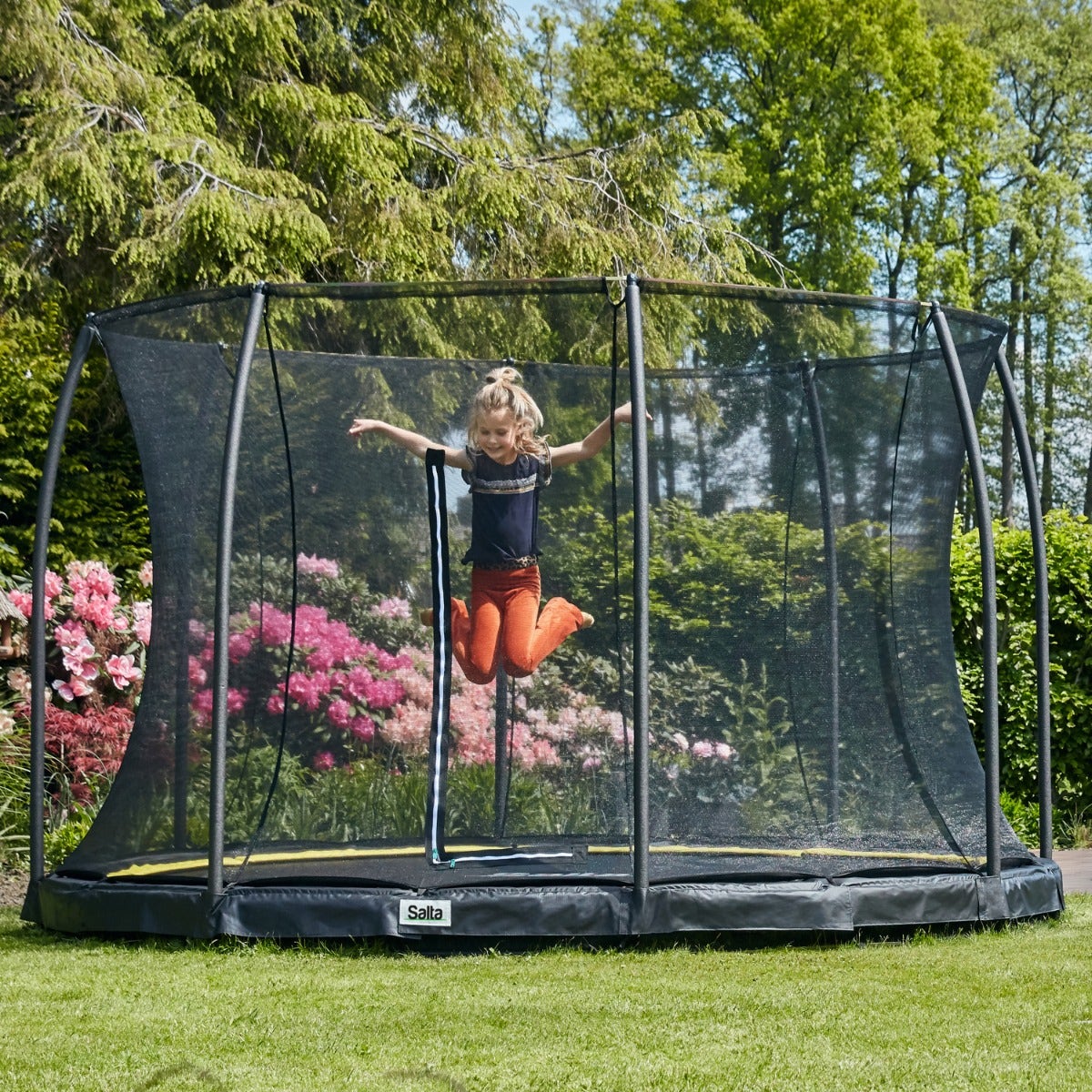 10ft Salta Black Comfort Edition InGround Round Trampoline with Enclosure - SGP Garden Ltd