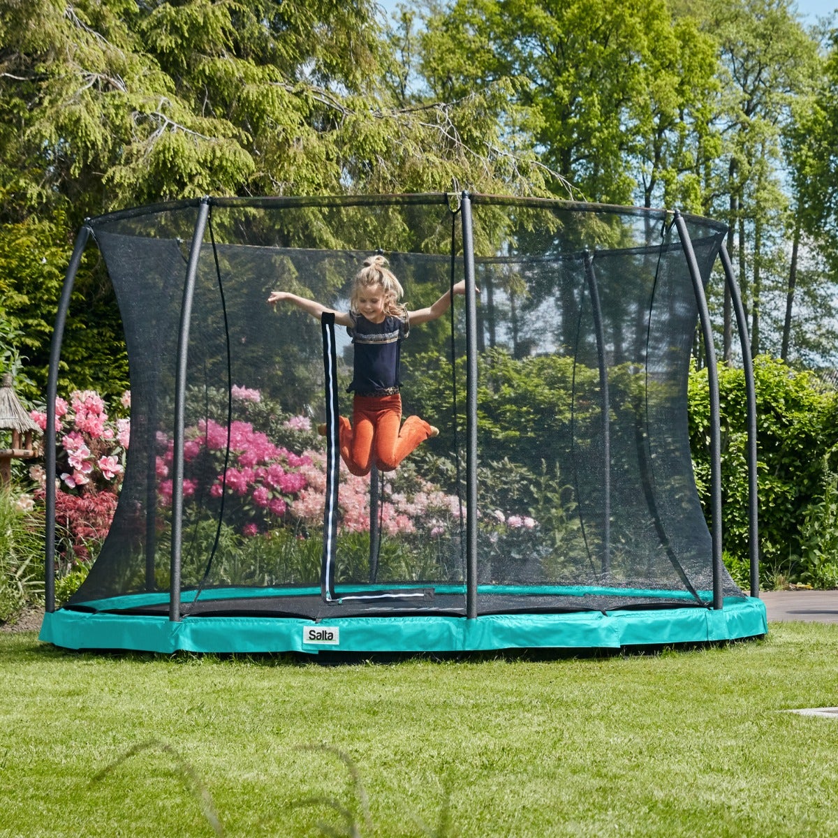 10ft Salta Green Comfort Edition InGround Round Trampoline with Enclosure - SGP Garden Ltd
