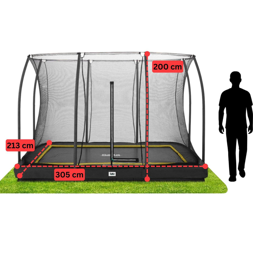 10ft x 7ft Salta Black Rectangular Comfort Edition Inground Trampoline with Enclosure - SGP Garden Ltd