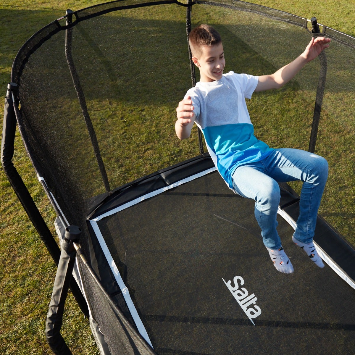10ft x 7ft Salta Black Rectangular Premium Edition Trampoline with Enclosure - SGP Garden Ltd