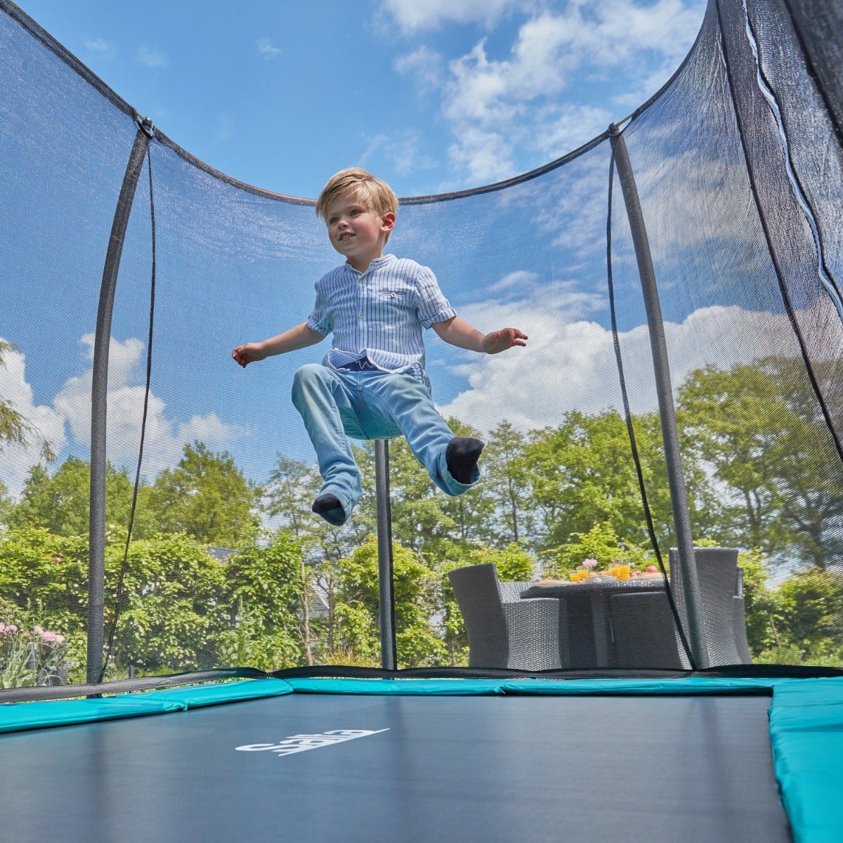 10ft x 7ft Salta Green Rectangular Comfort Edition Inground Trampoline with Enclosure - SGP Garden Ltd