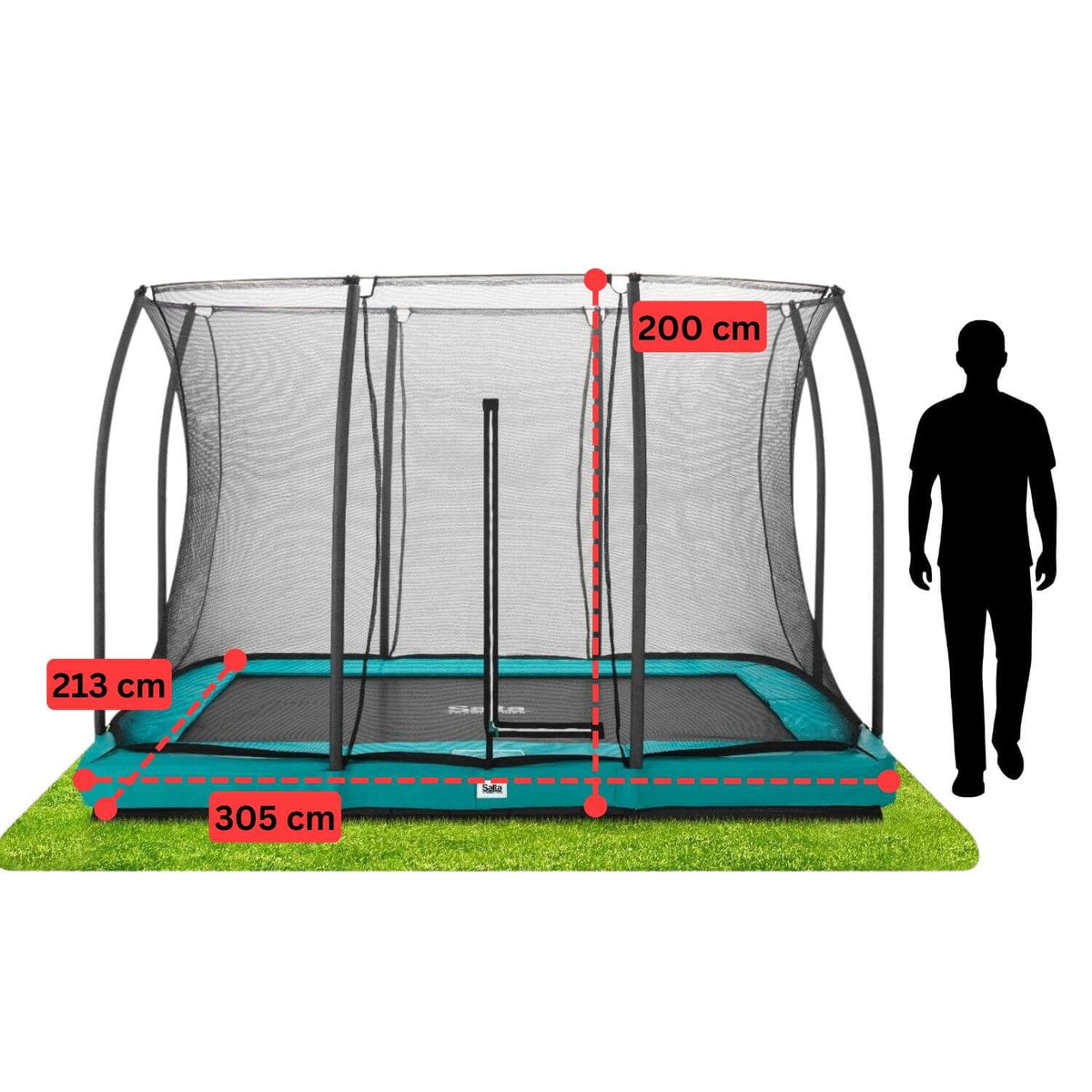 10ft x 7ft Salta Green Rectangular Comfort Edition Inground Trampoline with Enclosure - SGP Garden Ltd