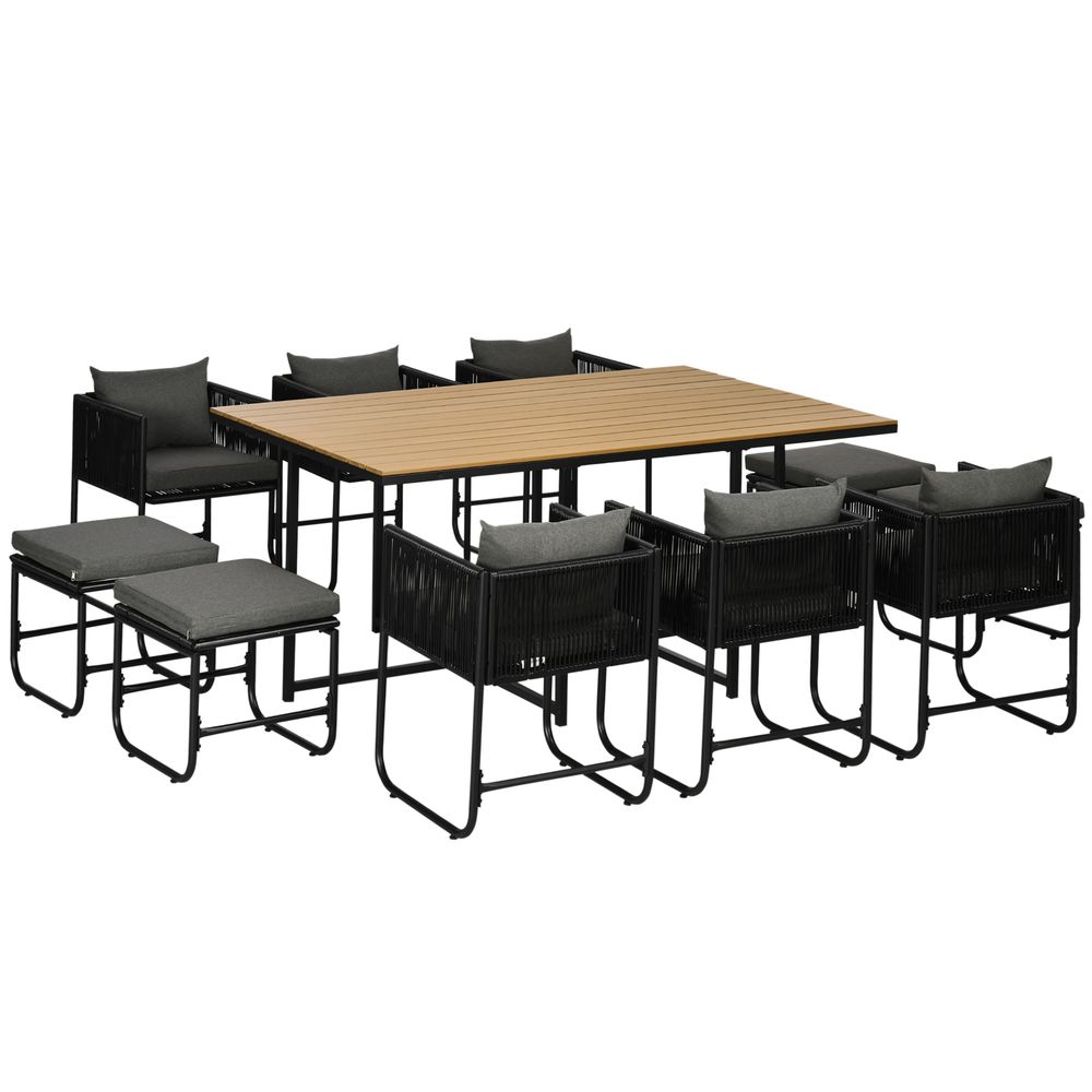 11-PC Rattan Dining Set, 10-seater | Space-Saving Design | High-Quality Materials - SGP Garden Ltd