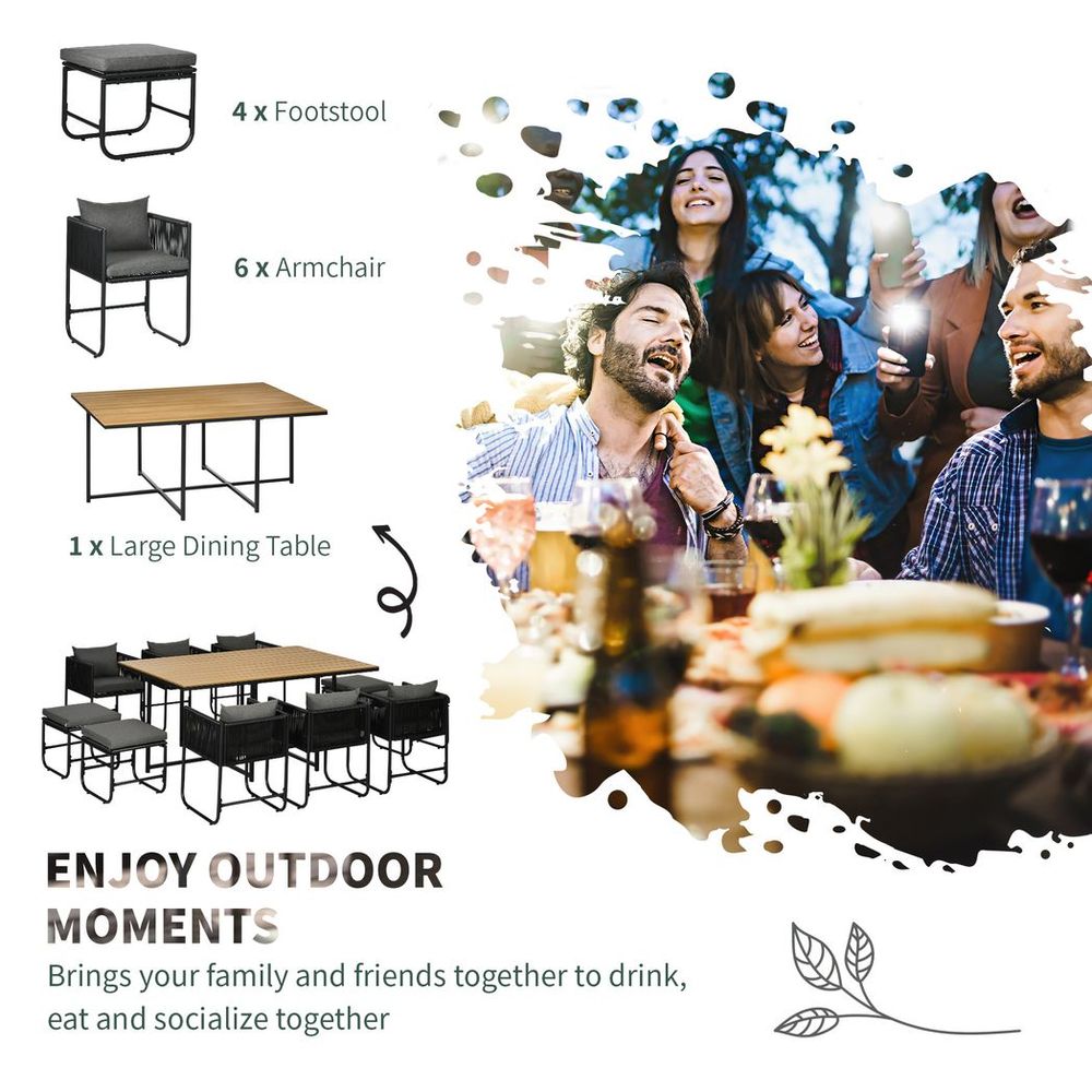 11-PC Rattan Dining Set, 10-seater | Space-Saving Design | High-Quality Materials - SGP Garden Ltd