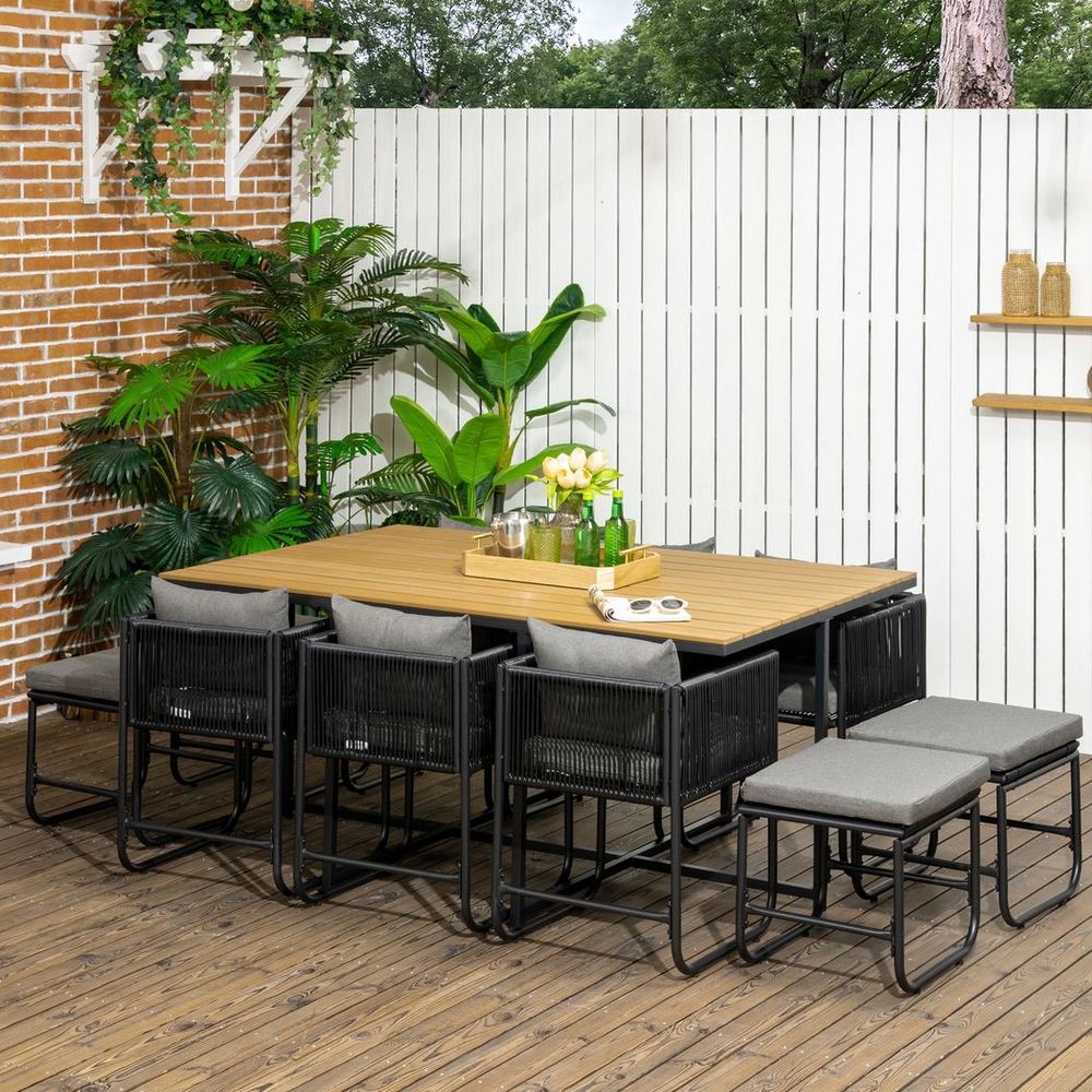 11-PC Rattan Dining Set, 10-seater | Space-Saving Design | High-Quality Materials - SGP Garden Ltd