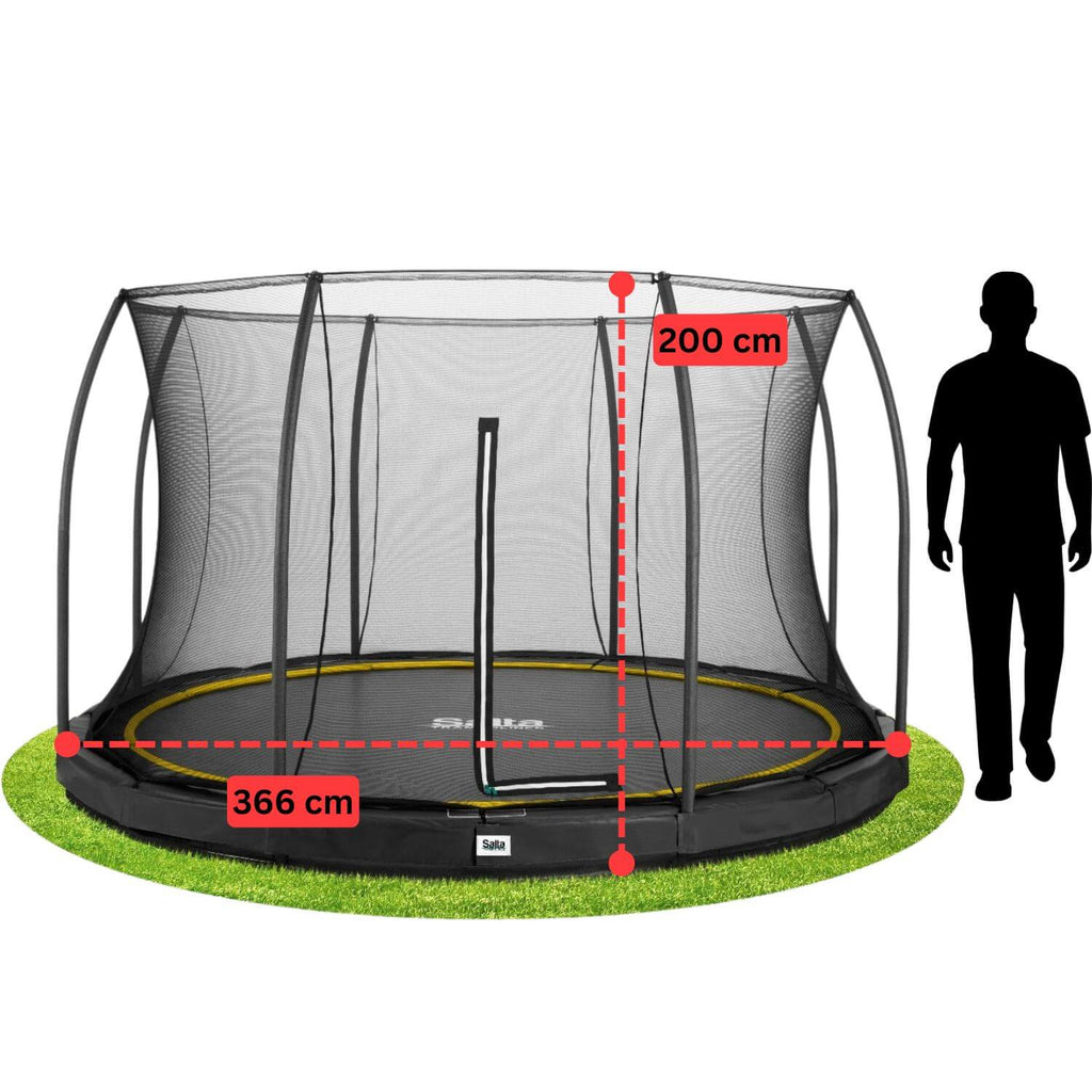 12ft Salta Black Comfort Edition InGround Round Trampoline with Enclosure - SGP Garden Ltd