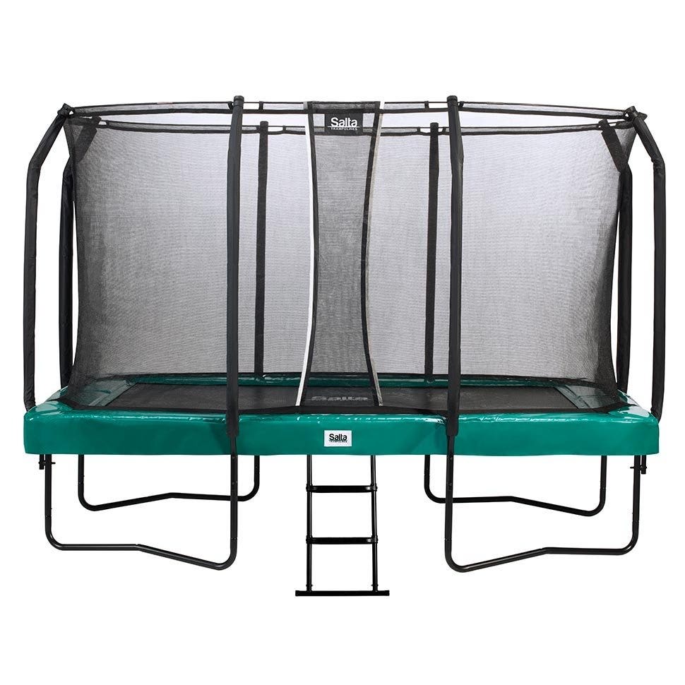 12ft x 7ft Salta Green Rectangular First Class Trampoline with Enclosure - SGP Garden Ltd