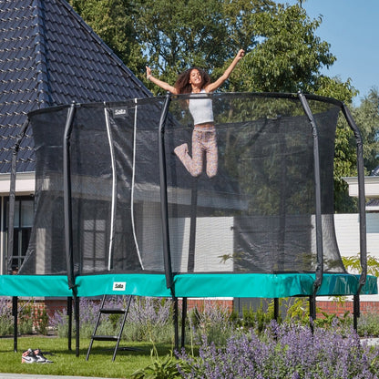 12ft x 7ft Salta Green Rectangular First Class Trampoline with Enclosure - SGP Garden Ltd