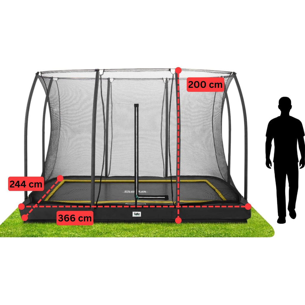 12ft x 8ft Salta Black Rectangular Comfort Edition Inground Trampoline with Enclosure - SGP Garden Ltd
