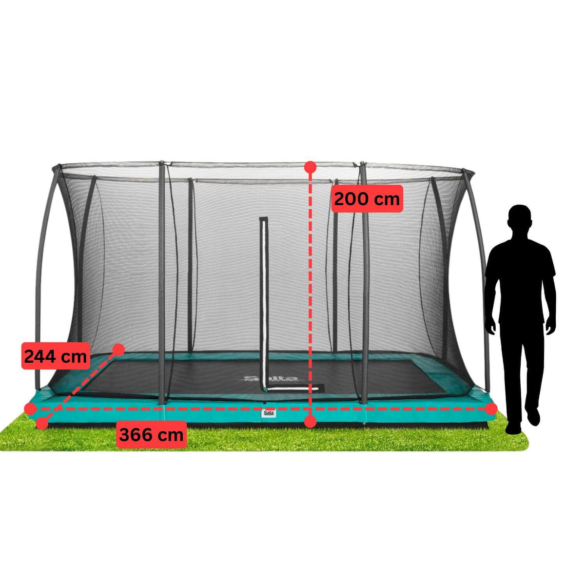 12ft x 8ft Salta Green Rectangular Comfort Edition Inground Trampoline with Enclosure - SGP Garden Ltd