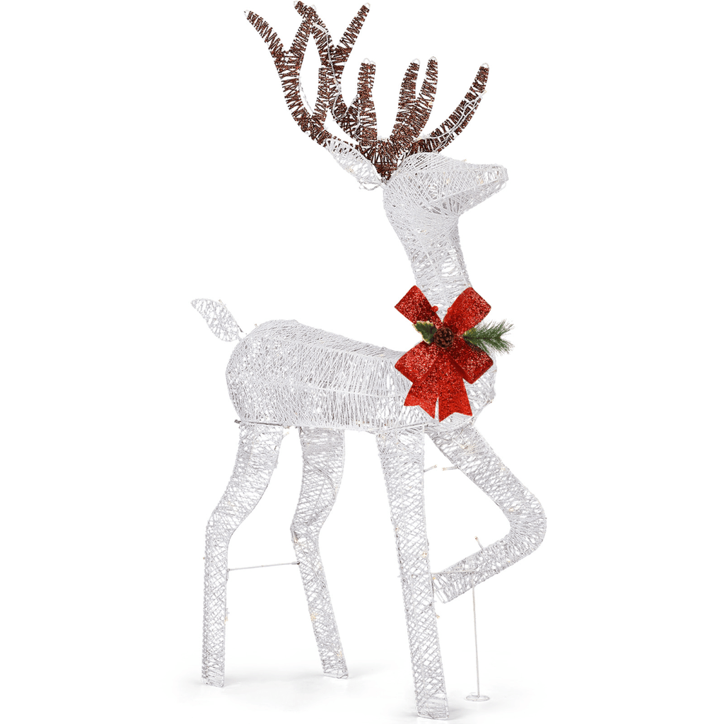 1.2M Lighted Reindeer Christmas Decorations, Pre-lit Holiday Decor with 90 Warm White LED Lights for Xmas Outdoor Indoor Decor Lighted Holiday Displays, White - SGP Garden Ltd