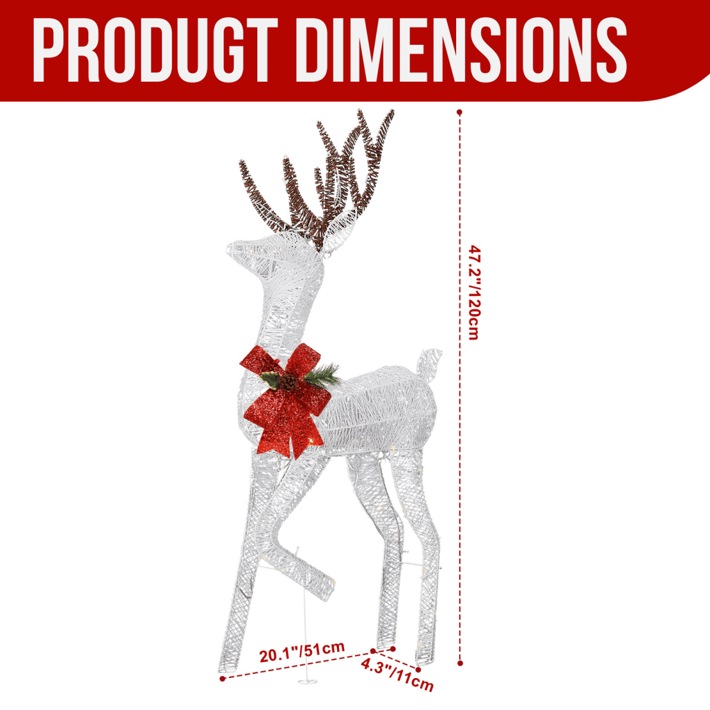 1.2M Lighted Reindeer Christmas Decorations, Pre-lit Holiday Decor with 90 Warm White LED Lights for Xmas Outdoor Indoor Decor Lighted Holiday Displays, White - SGP Garden Ltd