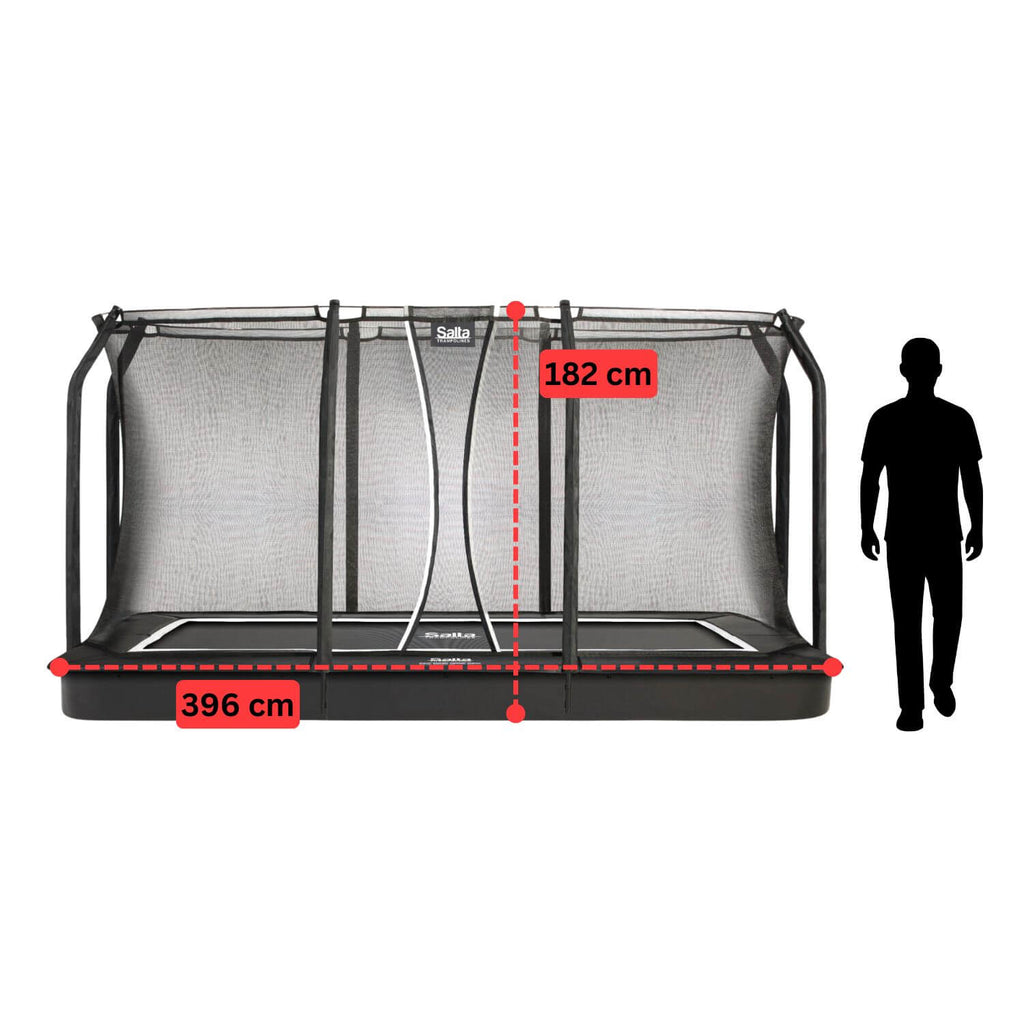 13ft x 8ft Salta Black Royal Baseground Rectangular Trampoline with Enclosure - SGP Garden Ltd