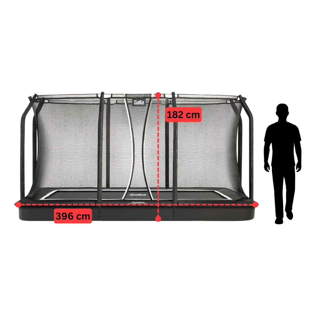 13ft x 8ft Salta Black Royal Baseground Rectangular Trampoline with Enclosure - SGP Garden Ltd