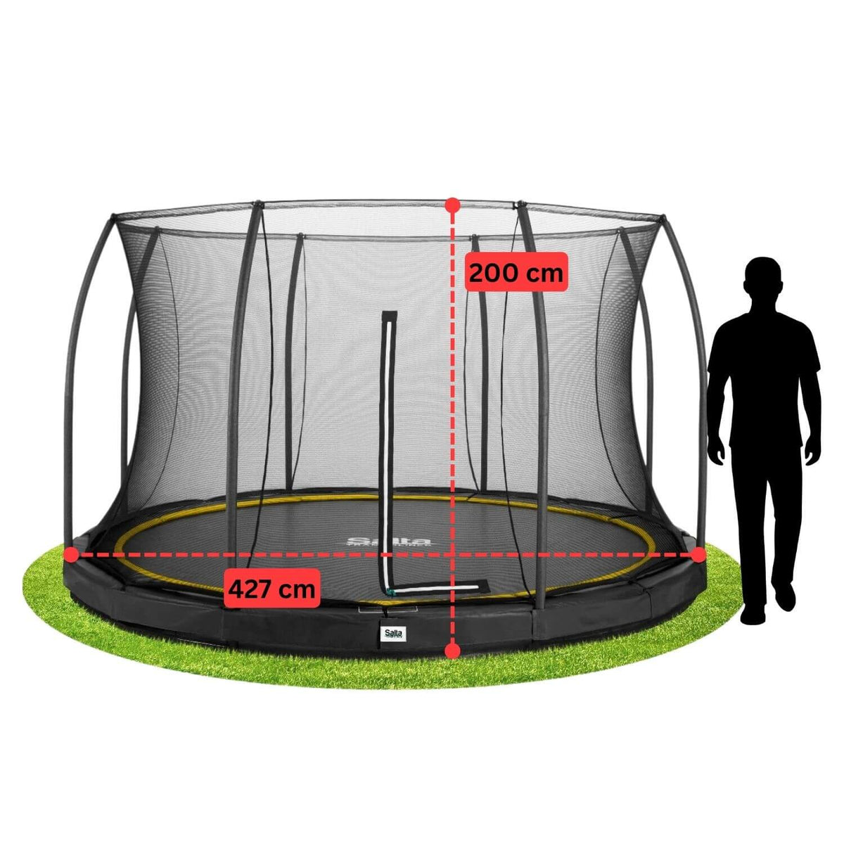 14ft Salta Black Comfort Edition InGround Round Trampoline with Enclosure - SGP Garden Ltd