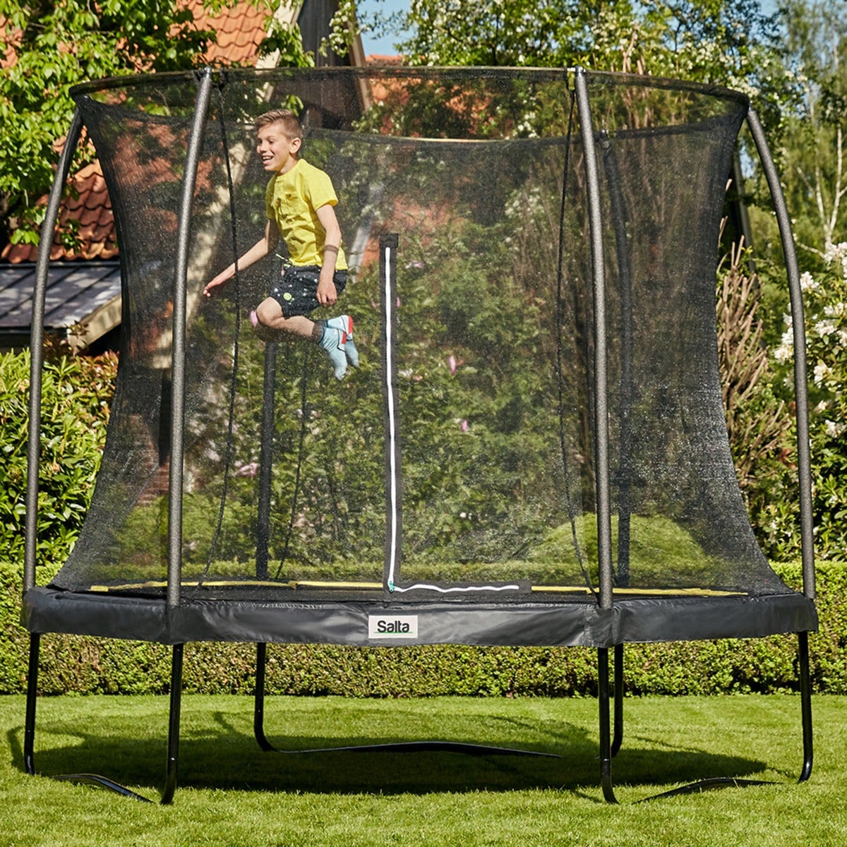 14ft Salta Black Round Comfort Edition Trampoline with Enclosure - SGP Garden Ltd