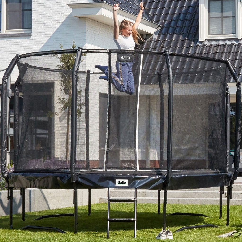 14ft Salta Black Round First Class Edition Trampoline with Enclosure - SGP Garden Ltd