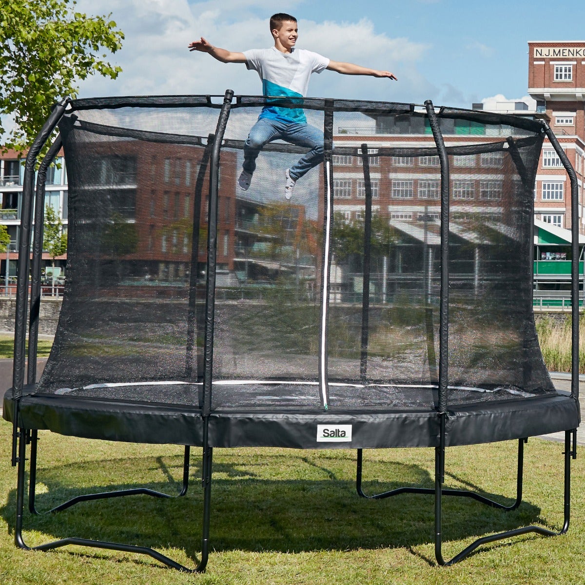 14ft Salta Black Round Premium Edition Trampoline with Enclosure - SGP Garden Ltd