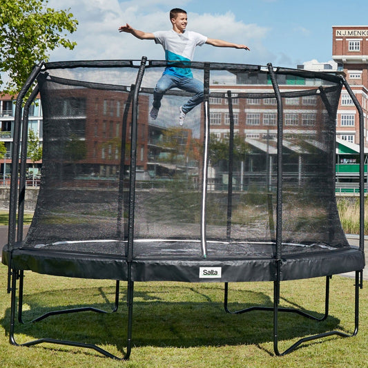14ft Salta Black Round Premium Edition Trampoline with Enclosure - SGP Garden Ltd
