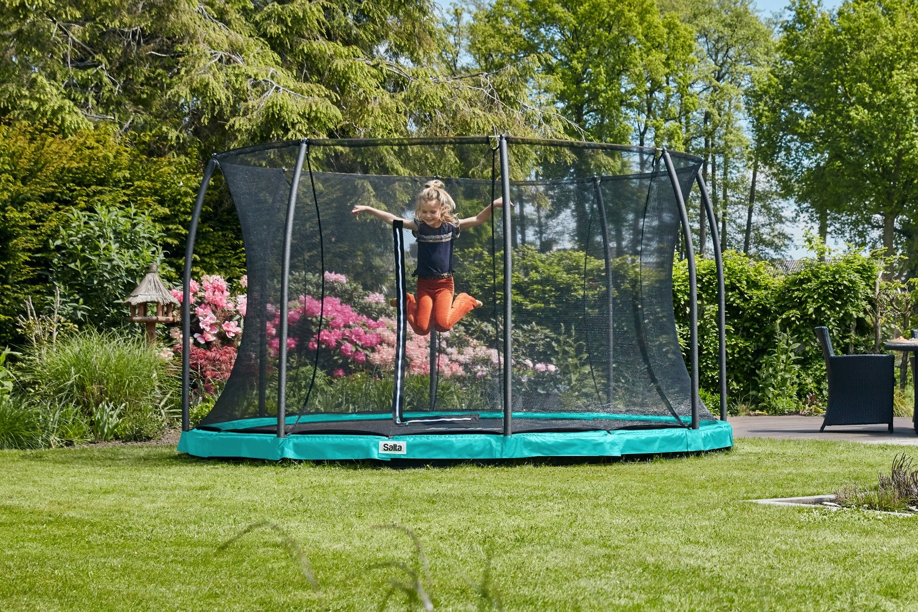 14ft Salta Green Comfort Edition InGround Round Trampoline with Enclosure - SGP Garden Ltd