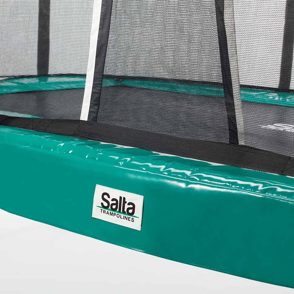 14ft x 8ft Salta Green Rectangular First Class Trampoline with Enclosure - SGP Garden Ltd