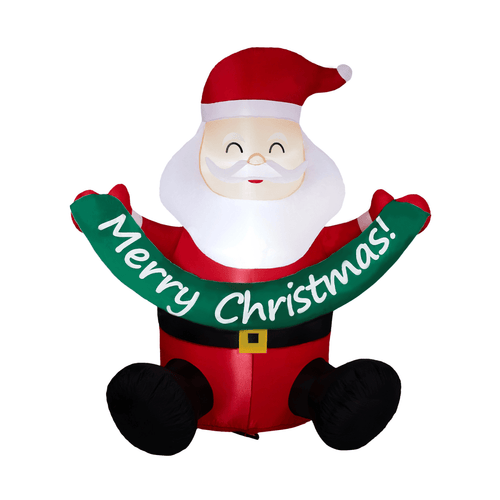 1.75M Lighted Christmas Inflatable Decoration, Inflatable Santa Claus Holding Banner, Funny Blow Up Yard Decorations with Built-in LED Lights for Holiday Party Front Yard Lawn Garden Decor - SGP Garden Ltd