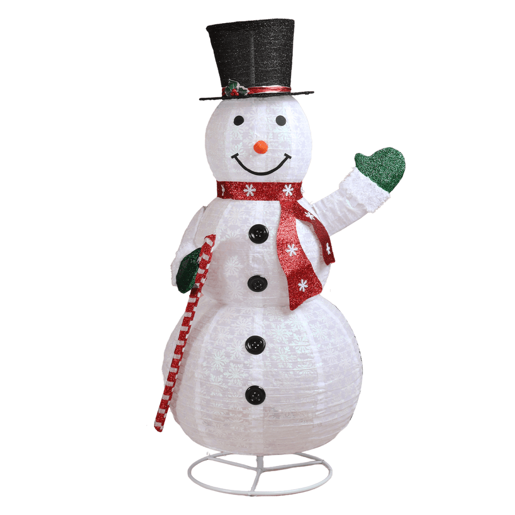1.7M Lighted Snowman Holding Candy Cane Christmas Yard Decorations, Pre-lit Pull Up Snowman with 240 White LEDs, for Xmas Outdoor Holiday Indoor Decor Lighted Holiday Displays, White - SGP Garden Ltd