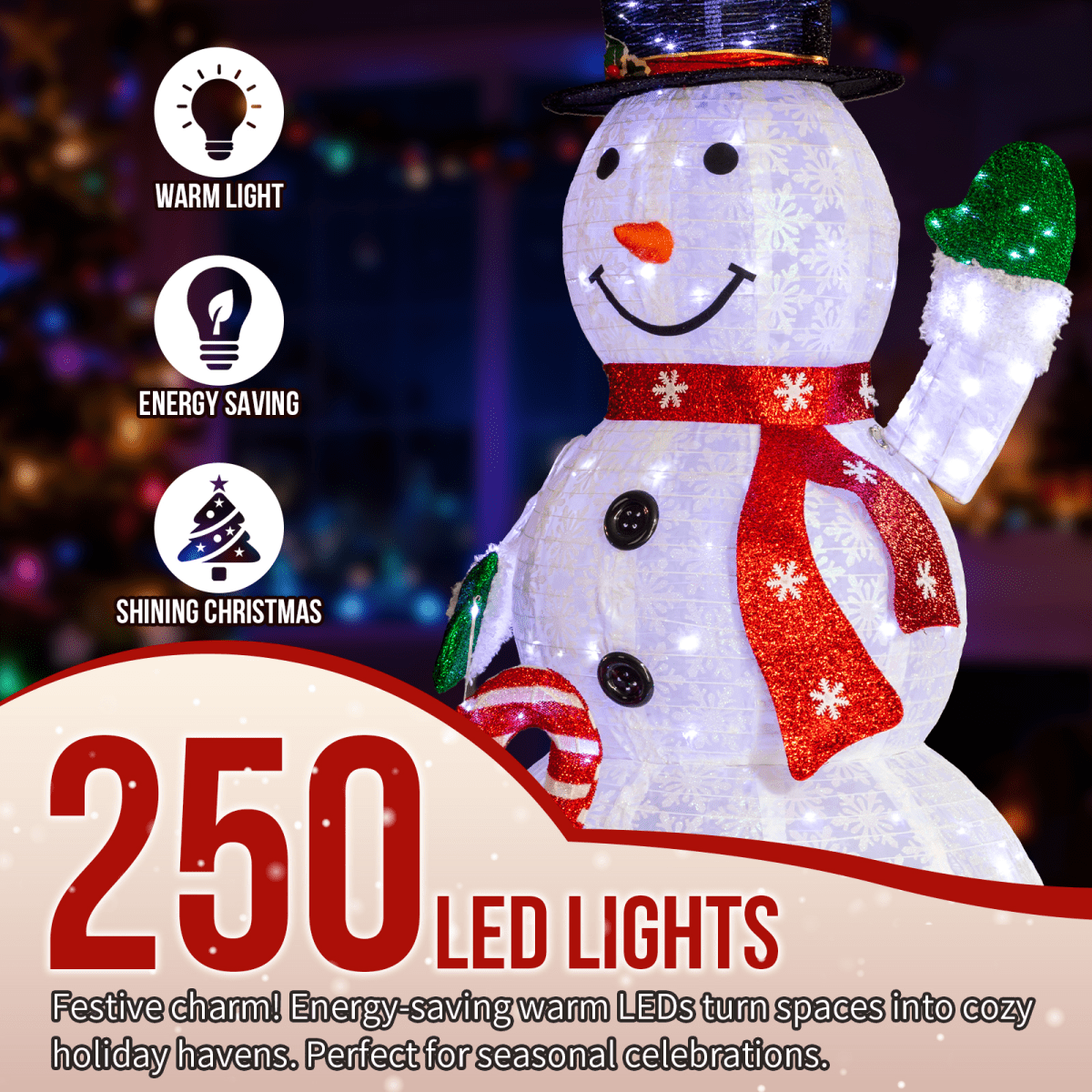 1.7M Lighted Snowman Holding Candy Cane Christmas Yard Decorations, Pre-lit Pull Up Snowman with 240 White LEDs, for Xmas Outdoor Holiday Indoor Decor Lighted Holiday Displays, White - SGP Garden Ltd