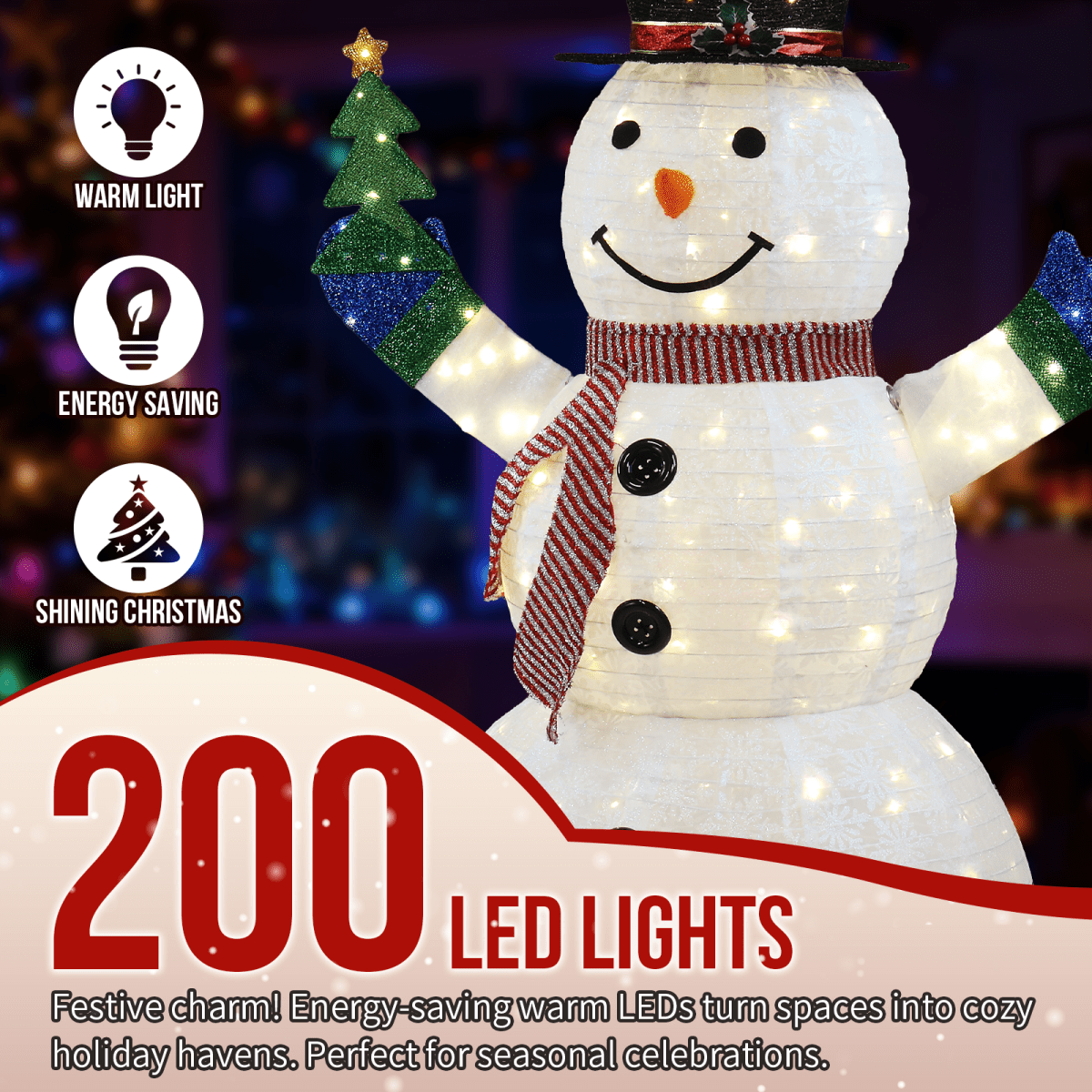 1.7M Lighted Snowman Holding Small Tree Christmas Yard Decorations, Pre-lit Pull Up Snowman with 200 Warm White LEDs, for Xmas Outdoor Holiday Indoor Decor Lighted Holiday Displays, White - SGP Garden Ltd