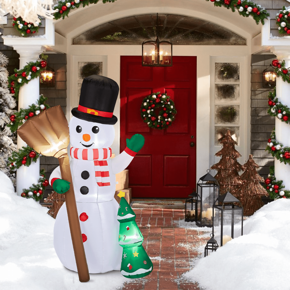 1.85M Lighted Christmas Inflatable Decoration, Inflatable Snowman Holding Groom, Funny Blow Up Yard Decorations with Built-in LED Lights for Holiday Party Front Yard Lawn Garden Decor - SGP Garden Ltd
