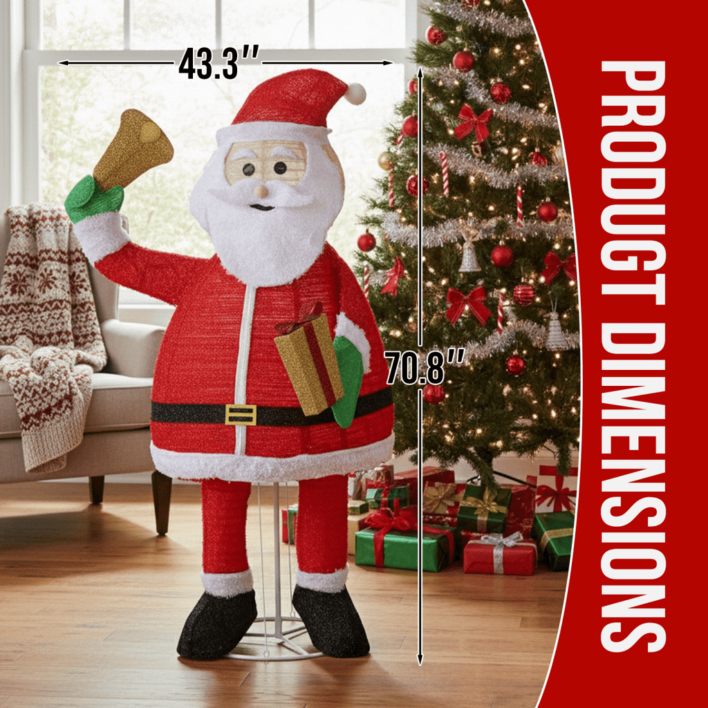1.8M Lighted Santa Claus Holding Bell Christmas Yard Decorations, Pre-lit Pull Up Santa with 200 Warm White LEDs, for Xmas Outdoor Holiday Indoor Decor Lighted Holiday Displays - SGP Garden Ltd