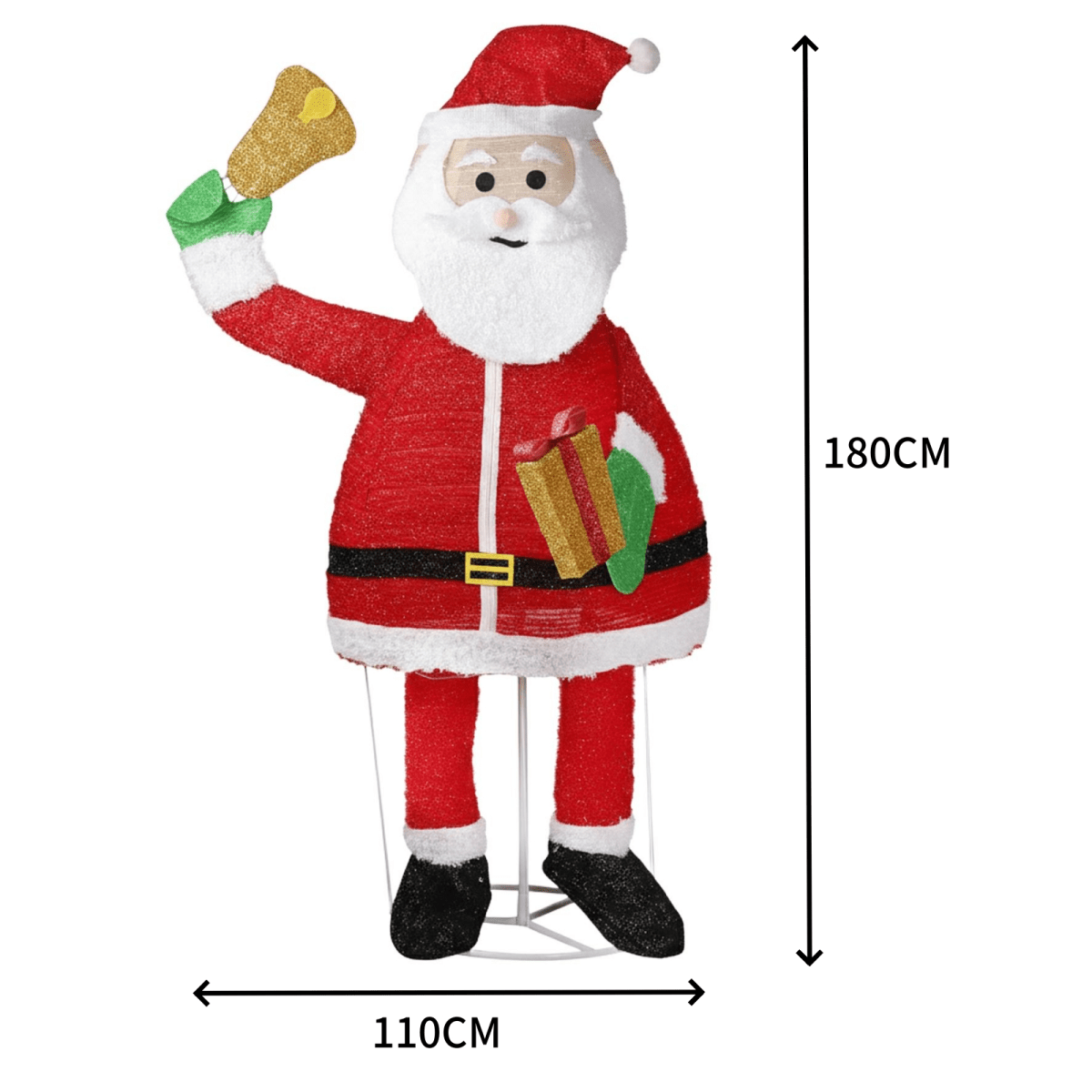 1.8M Lighted Santa Claus Holding Bell Christmas Yard Decorations, Pre-lit Pull Up Santa with 200 Warm White LEDs, for Xmas Outdoor Holiday Indoor Decor Lighted Holiday Displays - SGP Garden Ltd
