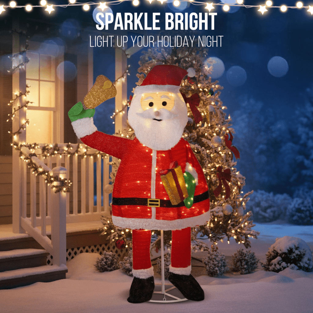 1.8M Lighted Santa Claus Holding Bell Christmas Yard Decorations, Pre-lit Pull Up Santa with 200 Warm White LEDs, for Xmas Outdoor Holiday Indoor Decor Lighted Holiday Displays - SGP Garden Ltd