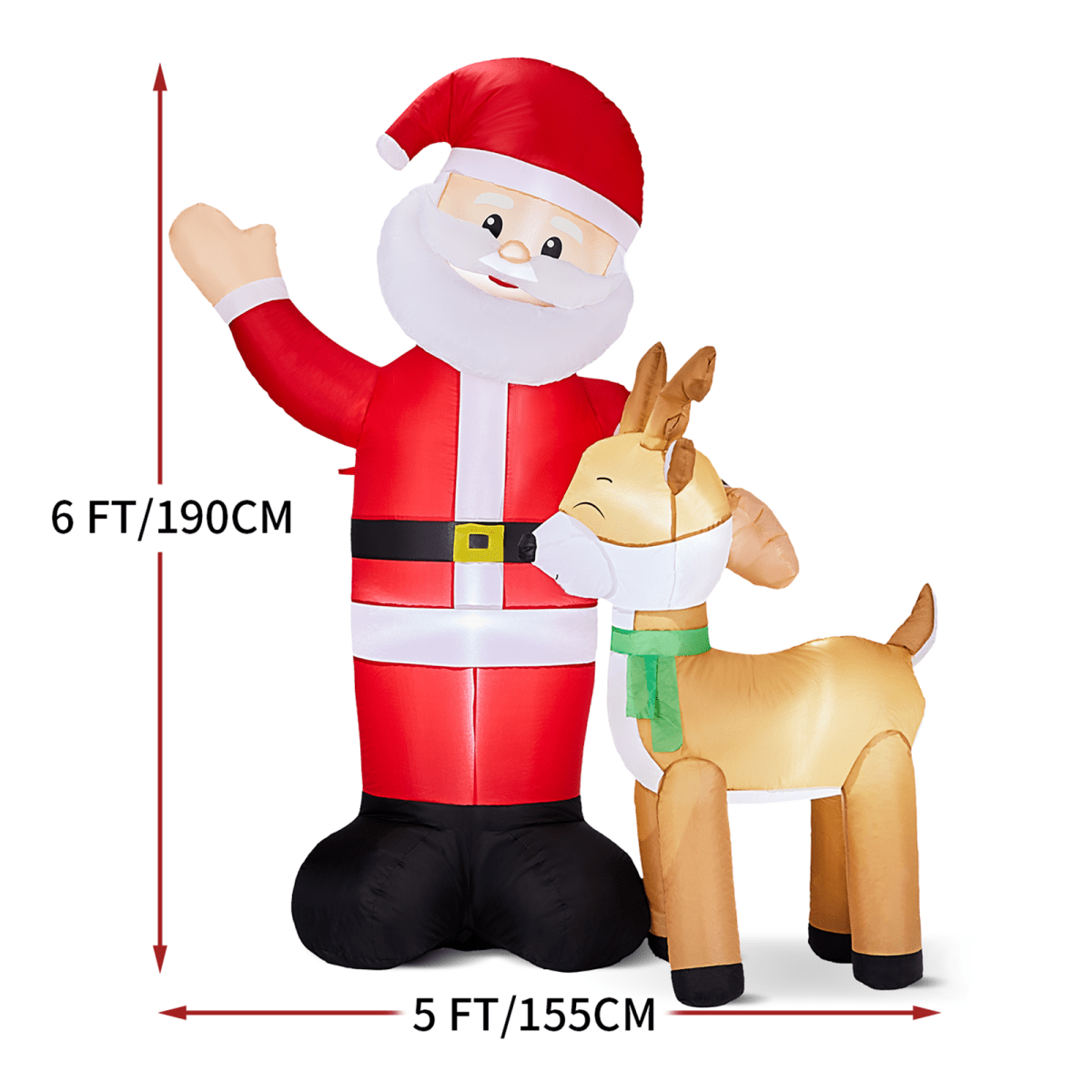 1.9M Lighted Christmas Inflatable Decoration, Inflatable Santa and Reindeer, Funny Blow Up Yard Decorations with Built-in LED Lights for Holiday Party Front Yard Lawn Garden Decor - SGP Garden Ltd