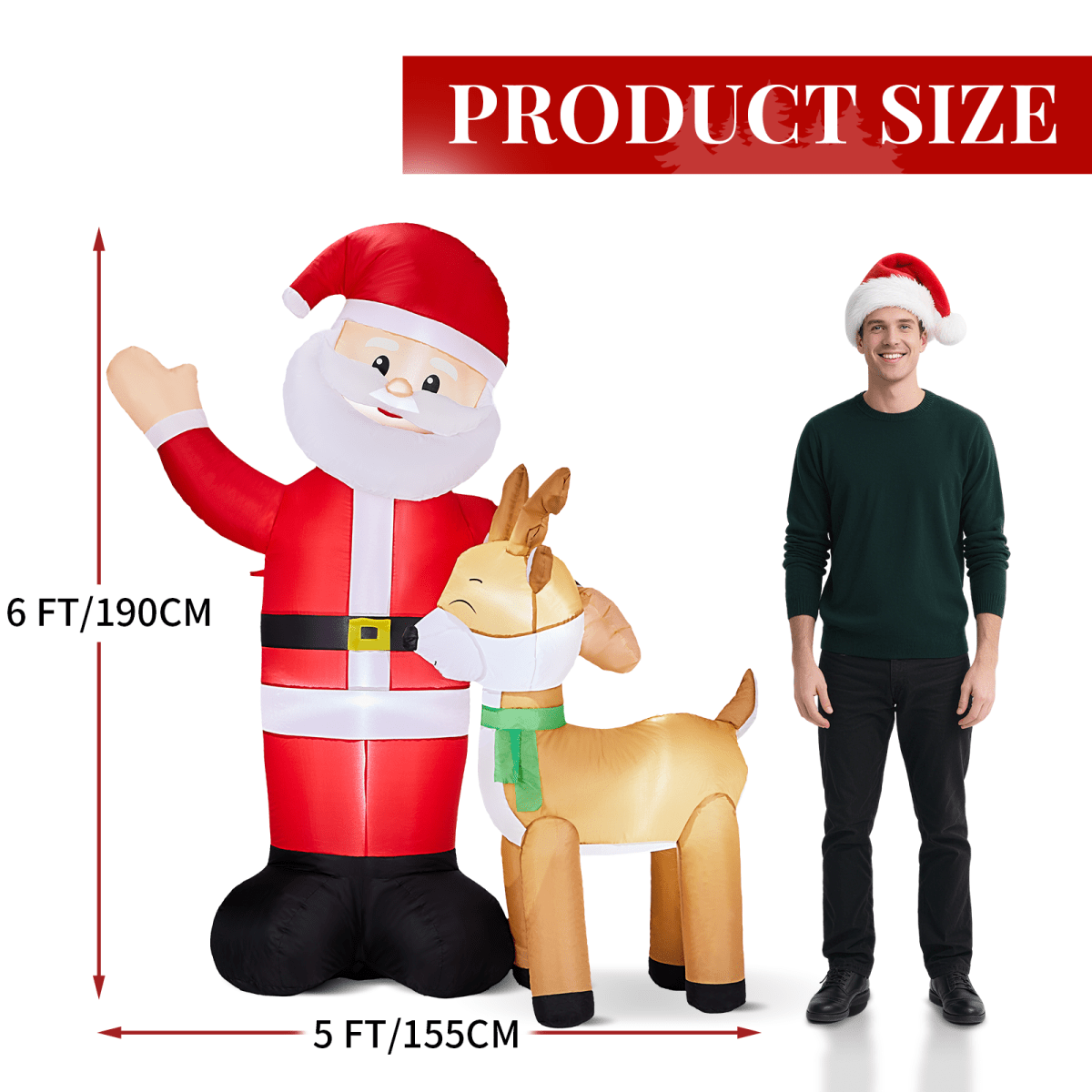 1.9M Lighted Christmas Inflatable Decoration, Inflatable Santa and Reindeer, Funny Blow Up Yard Decorations with Built-in LED Lights for Holiday Party Front Yard Lawn Garden Decor - SGP Garden Ltd