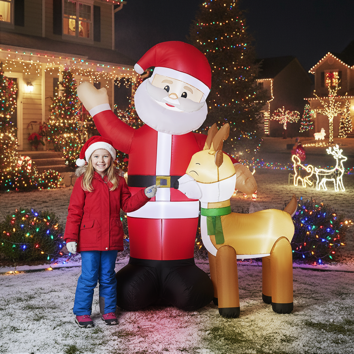 1.9M Lighted Christmas Inflatable Decoration, Inflatable Santa and Reindeer, Funny Blow Up Yard Decorations with Built-in LED Lights for Holiday Party Front Yard Lawn Garden Decor - SGP Garden Ltd