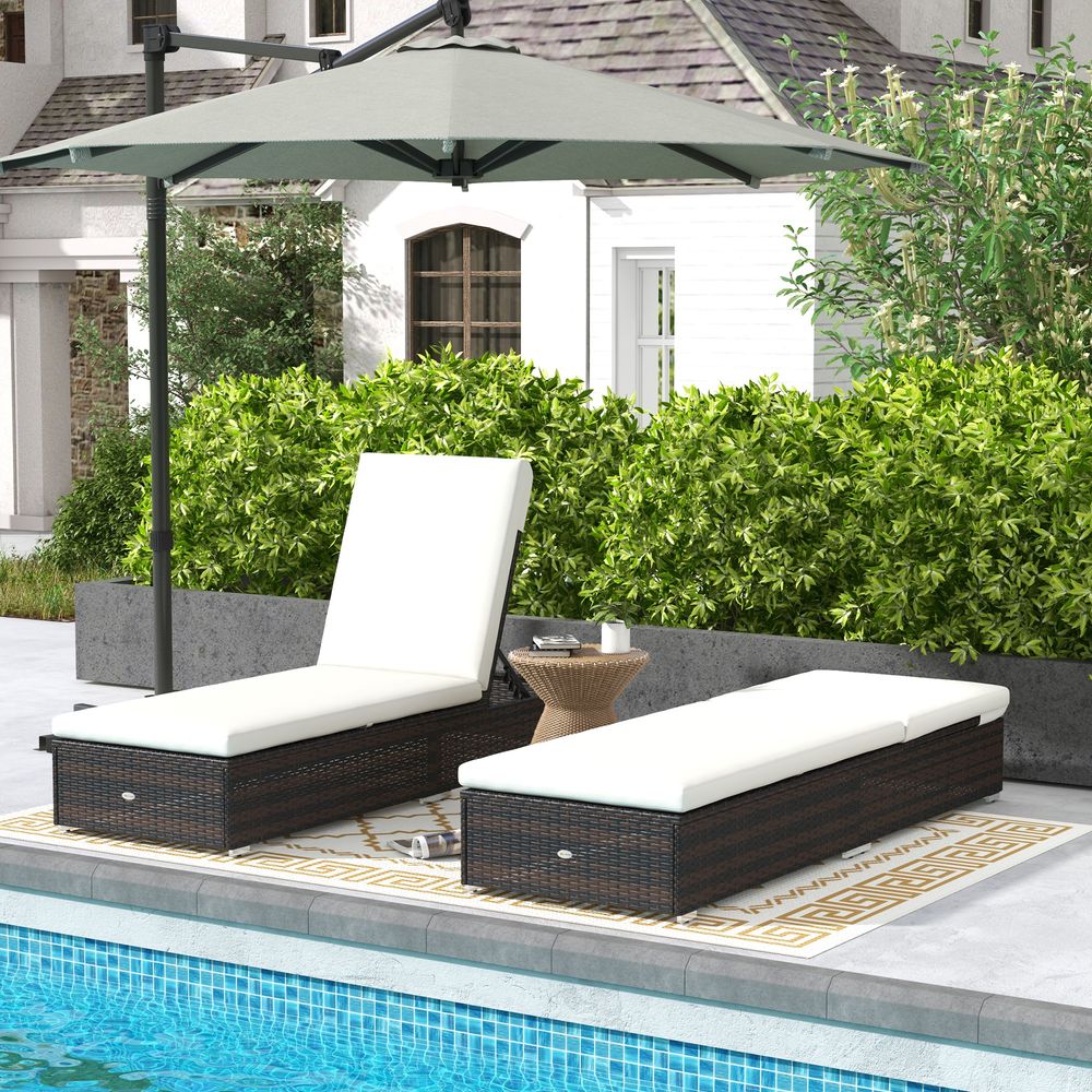 2-Pack Outsunny Rattan Sun Loungers Set - Adjustable Back, Brown - High-Quality Patio Furniture - SGP Garden Ltd