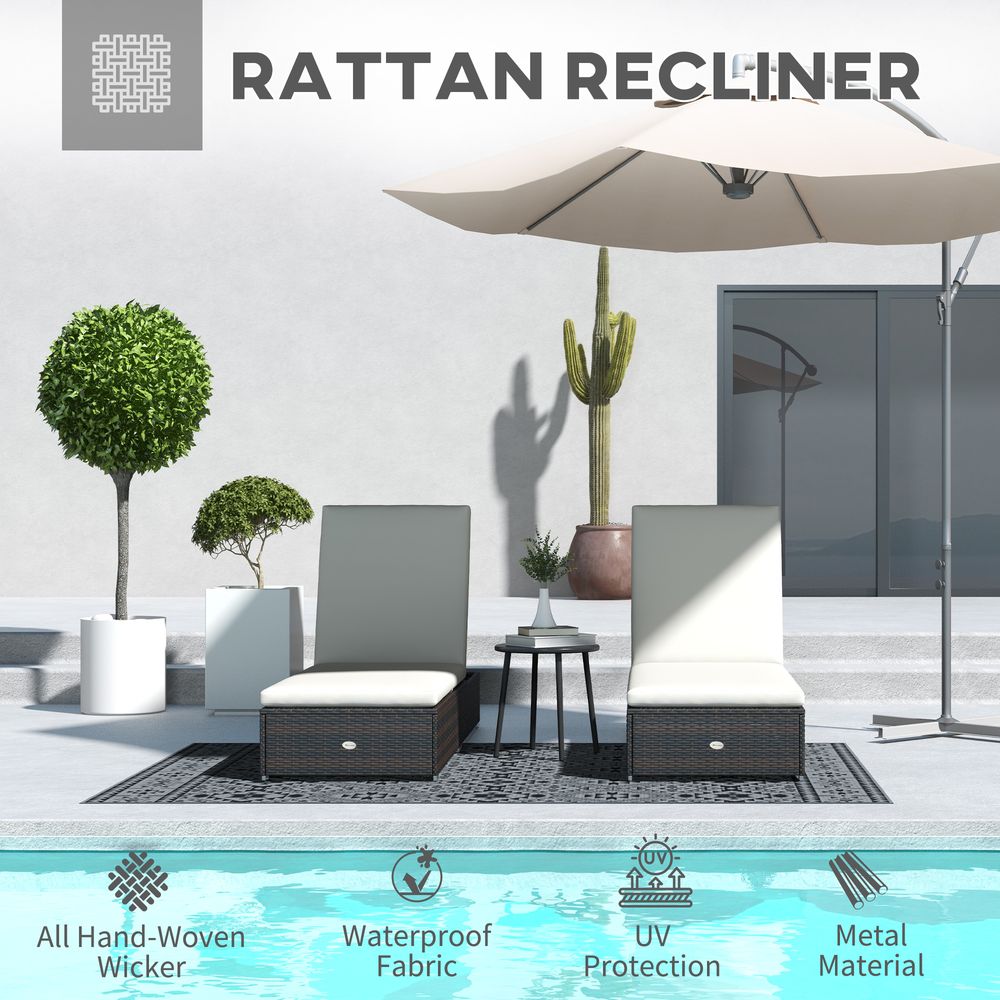 2-Pack Outsunny Rattan Sun Loungers Set - Adjustable Back, Brown - High-Quality Patio Furniture - SGP Garden Ltd