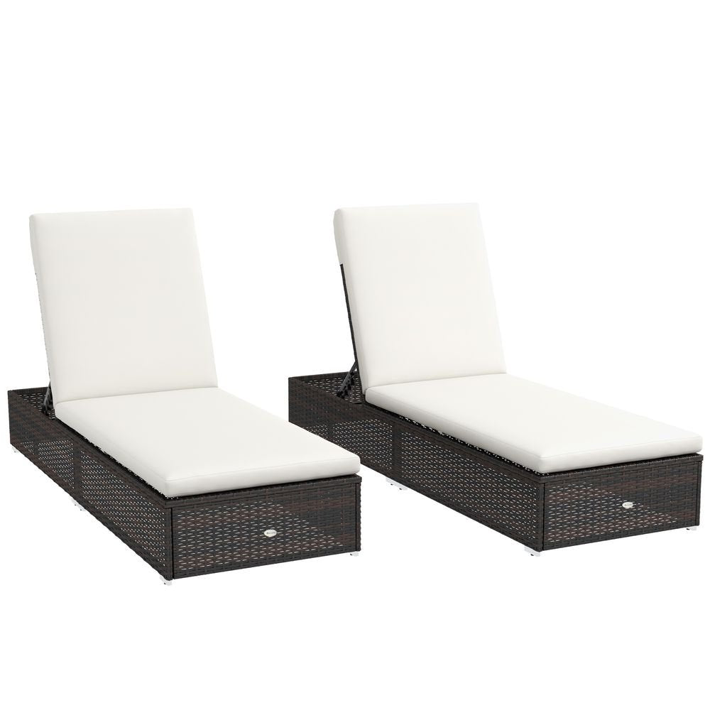 2-Pack Outsunny Rattan Sun Loungers Set - Adjustable Back, Brown - High-Quality Patio Furniture - SGP Garden Ltd