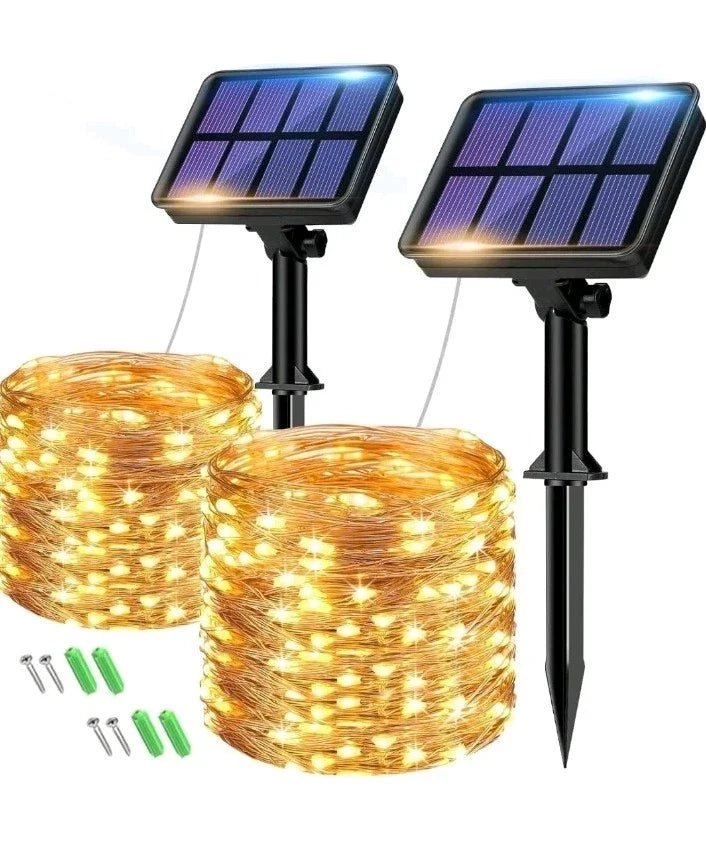 2 Pack Solar powered String Lights Outdoor Garden Waterproof 10M x2 Fairy 8 Mode - SGP Garden Ltd