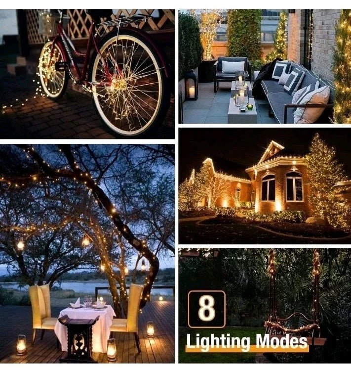 2 Pack Solar powered String Lights Outdoor Garden Waterproof 10M x2 Fairy 8 Mode - SGP Garden Ltd