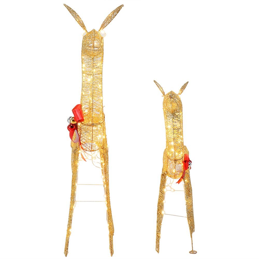 2-Piece Lighted Christmas Deer Family, Outdoor Yard Decoration Set with 210 LEDs Warm White Light, Gold - SGP Garden Ltd