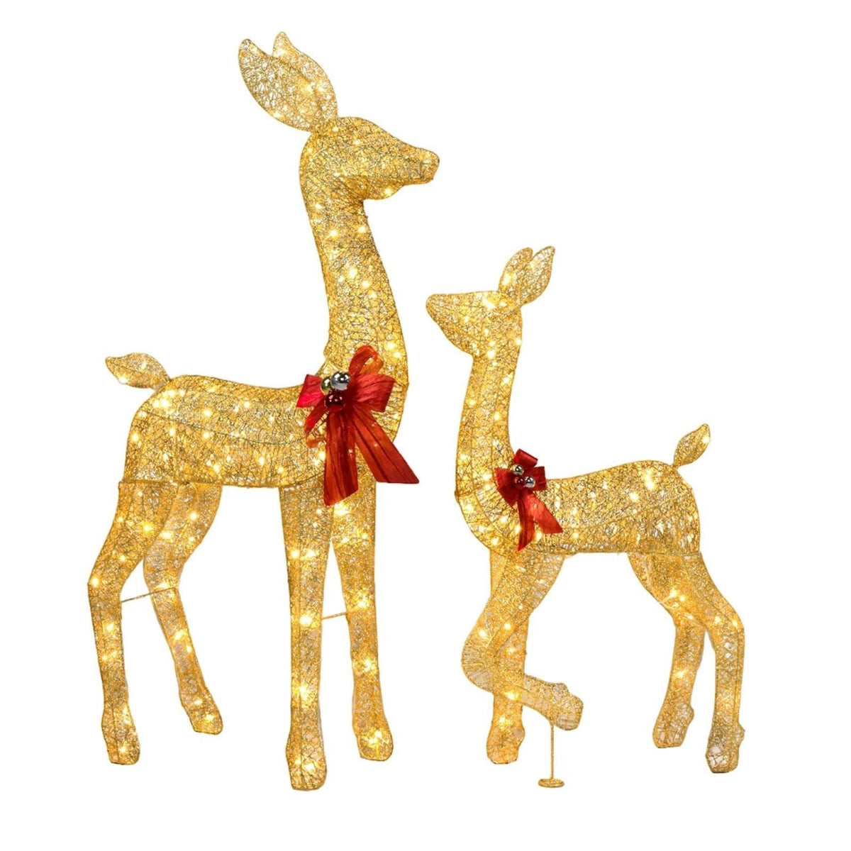 2-Piece Lighted Christmas Deer Family, Outdoor Yard Decoration Set with 210 LEDs Warm White Light, Gold - SGP Garden Ltd