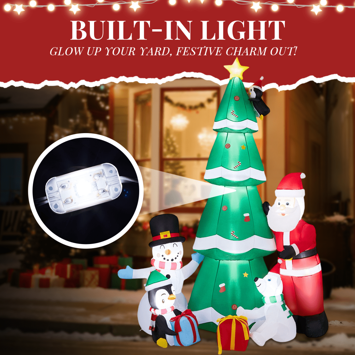 2.25M Lighted Christmas Inflatable Decoration, Inflatable Christmas Tree with Santa and Snowman, Funny Blow Up Yard Decorations with Built-in LED Lights for Holiday Party Front Yard Lawn Garden Decor - SGP Garden Ltd