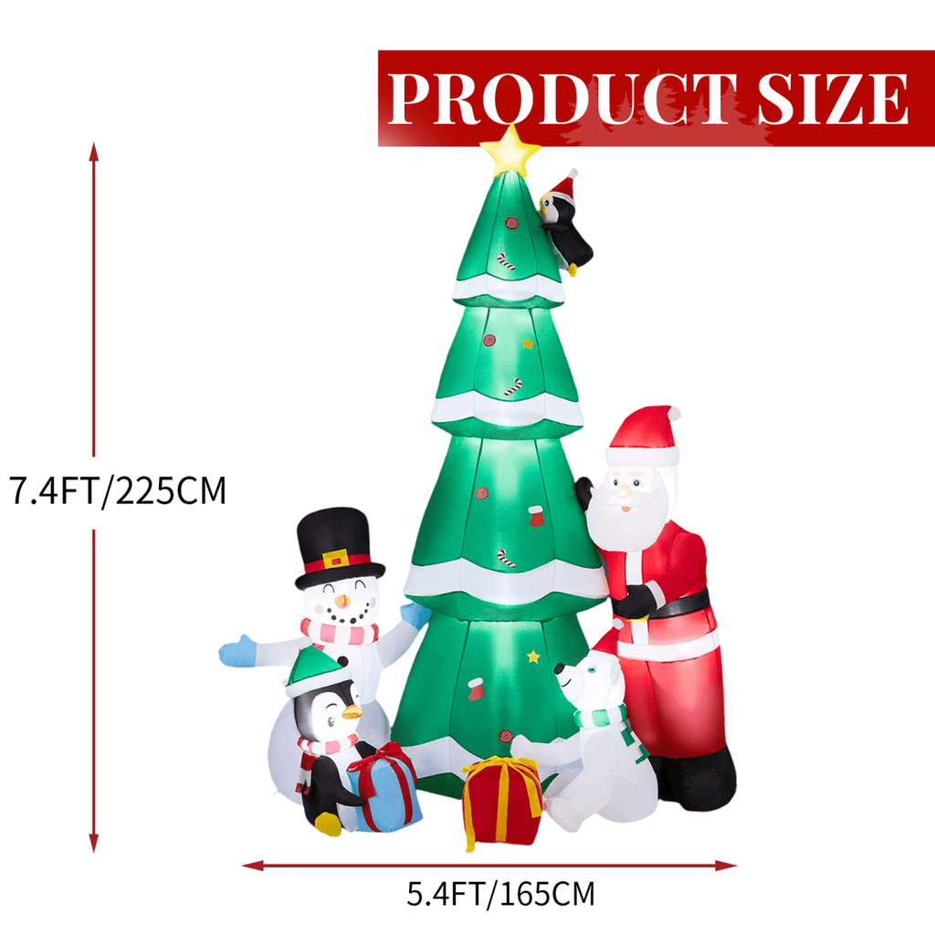 2.25M Lighted Christmas Inflatable Decoration, Inflatable Christmas Tree with Santa and Snowman, Funny Blow Up Yard Decorations with Built-in LED Lights for Holiday Party Front Yard Lawn Garden Decor - SGP Garden Ltd
