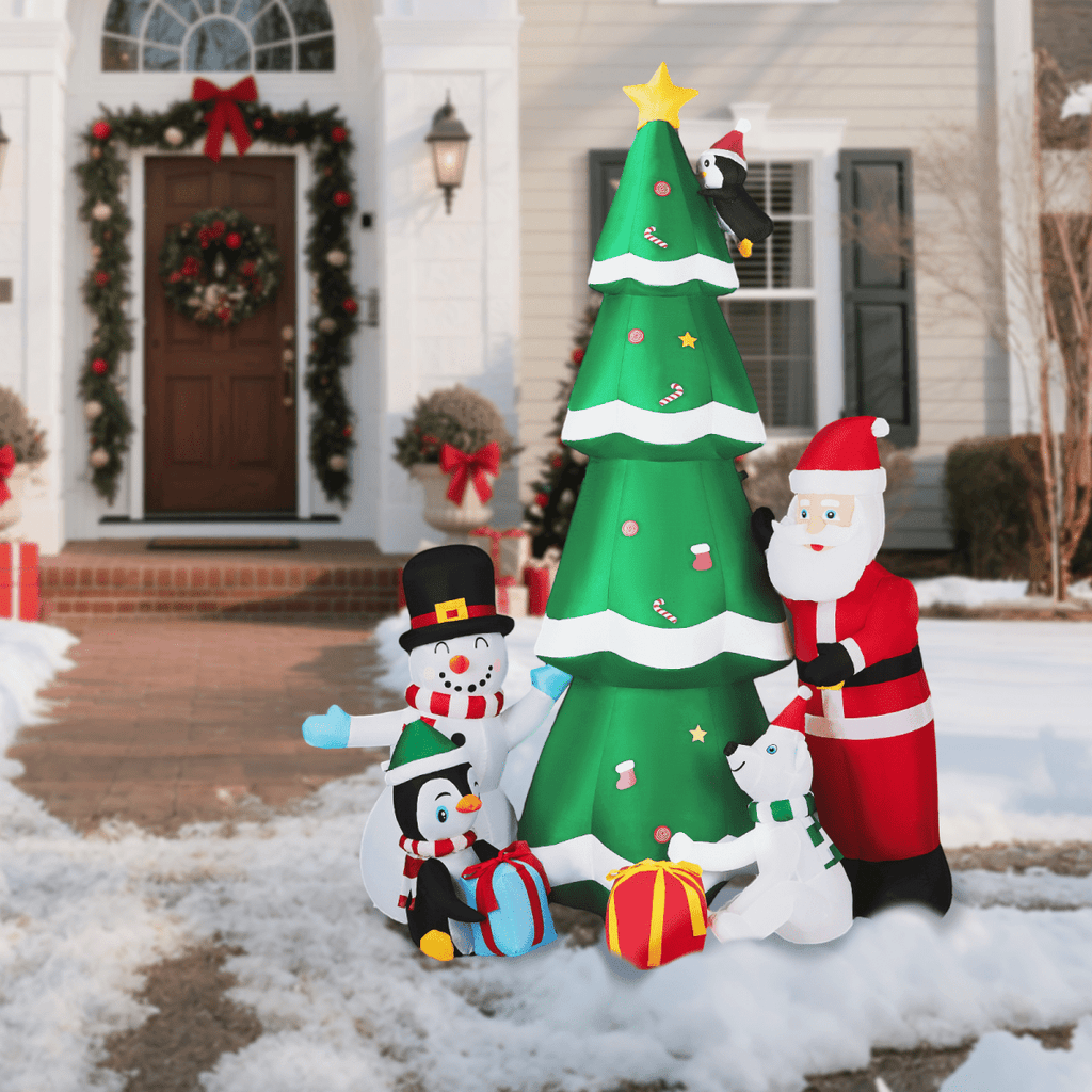 2.25M Lighted Christmas Inflatable Decoration, Inflatable Christmas Tree with Santa and Snowman, Funny Blow Up Yard Decorations with Built-in LED Lights for Holiday Party Front Yard Lawn Garden Decor - SGP Garden Ltd