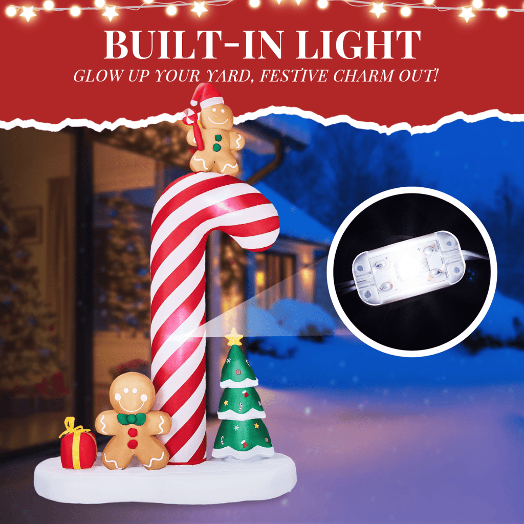 2.45M Lighted Christmas Inflatable Decoration, Inflatable Giant Candy Cane with Gingerbread Men, Funny Blow Up Yard Decorations with Built-in LED Lights for Holiday Party Front Yard Lawn Garden Decor - SGP Garden Ltd