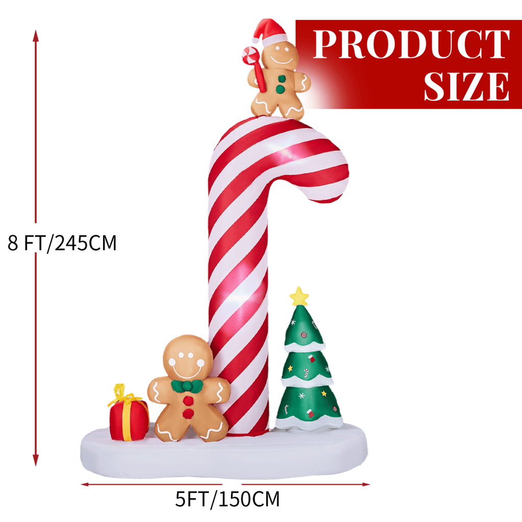 2.45M Lighted Christmas Inflatable Decoration, Inflatable Giant Candy Cane with Gingerbread Men, Funny Blow Up Yard Decorations with Built-in LED Lights for Holiday Party Front Yard Lawn Garden Decor - SGP Garden Ltd