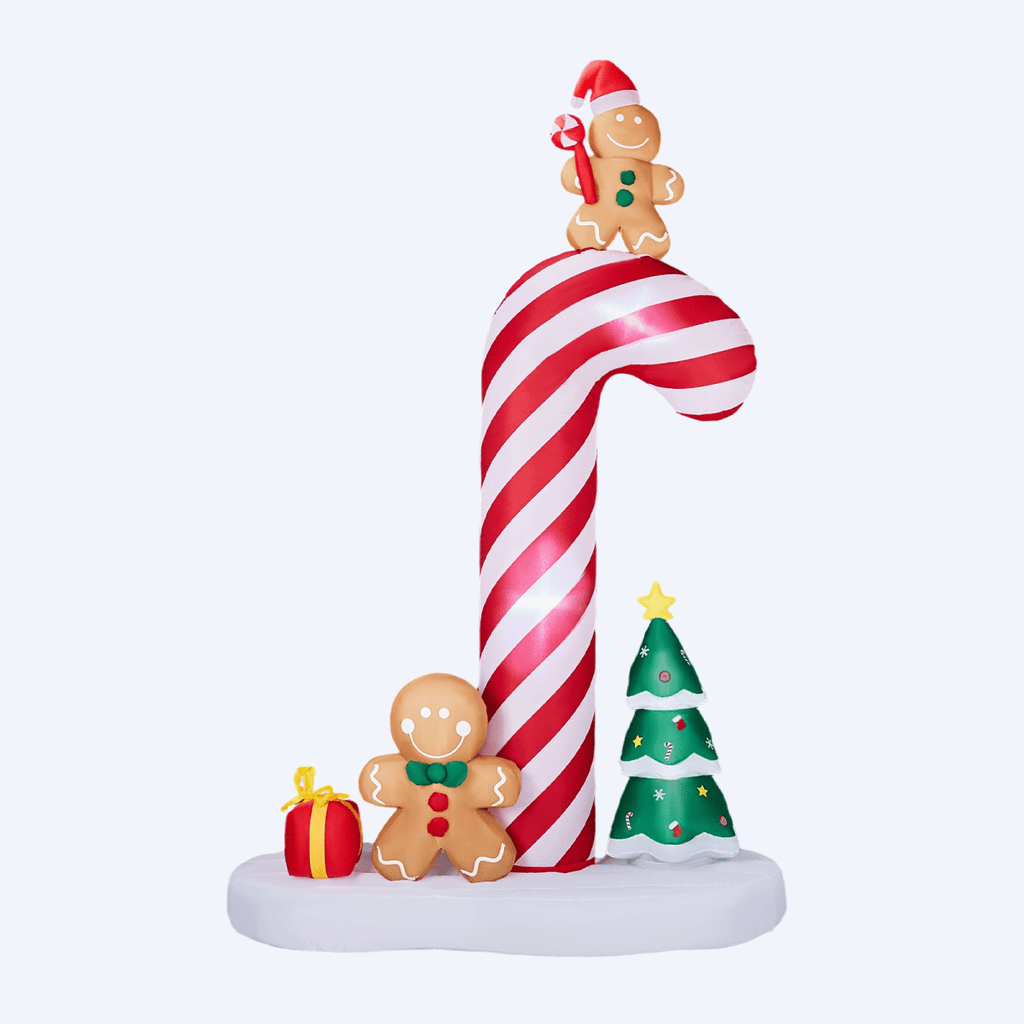 2.45M Lighted Christmas Inflatable Decoration, Inflatable Giant Candy Cane with Gingerbread Men, Funny Blow Up Yard Decorations with Built-in LED Lights for Holiday Party Front Yard Lawn Garden Decor - SGP Garden Ltd